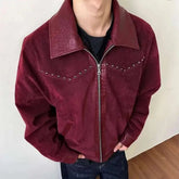 HEYFANCYSTYLE Men's Suede Riveted Vegan Leather Moto Jacket